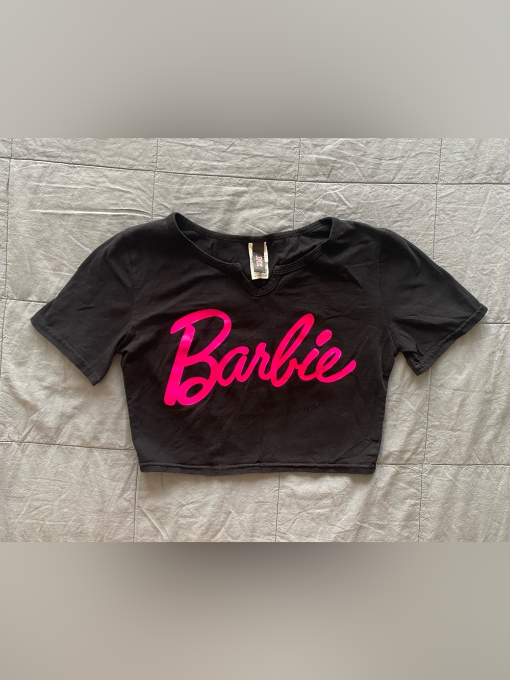 Denny’s Kids JNK Barbie Black Crop Top with Neon Pink Script